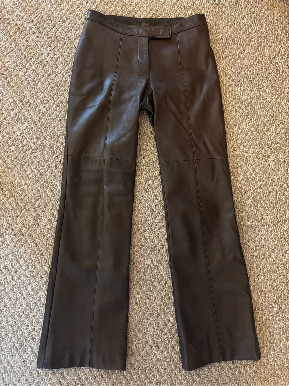 Danier Learher Dark Brown Leather Flare Pants Size 10